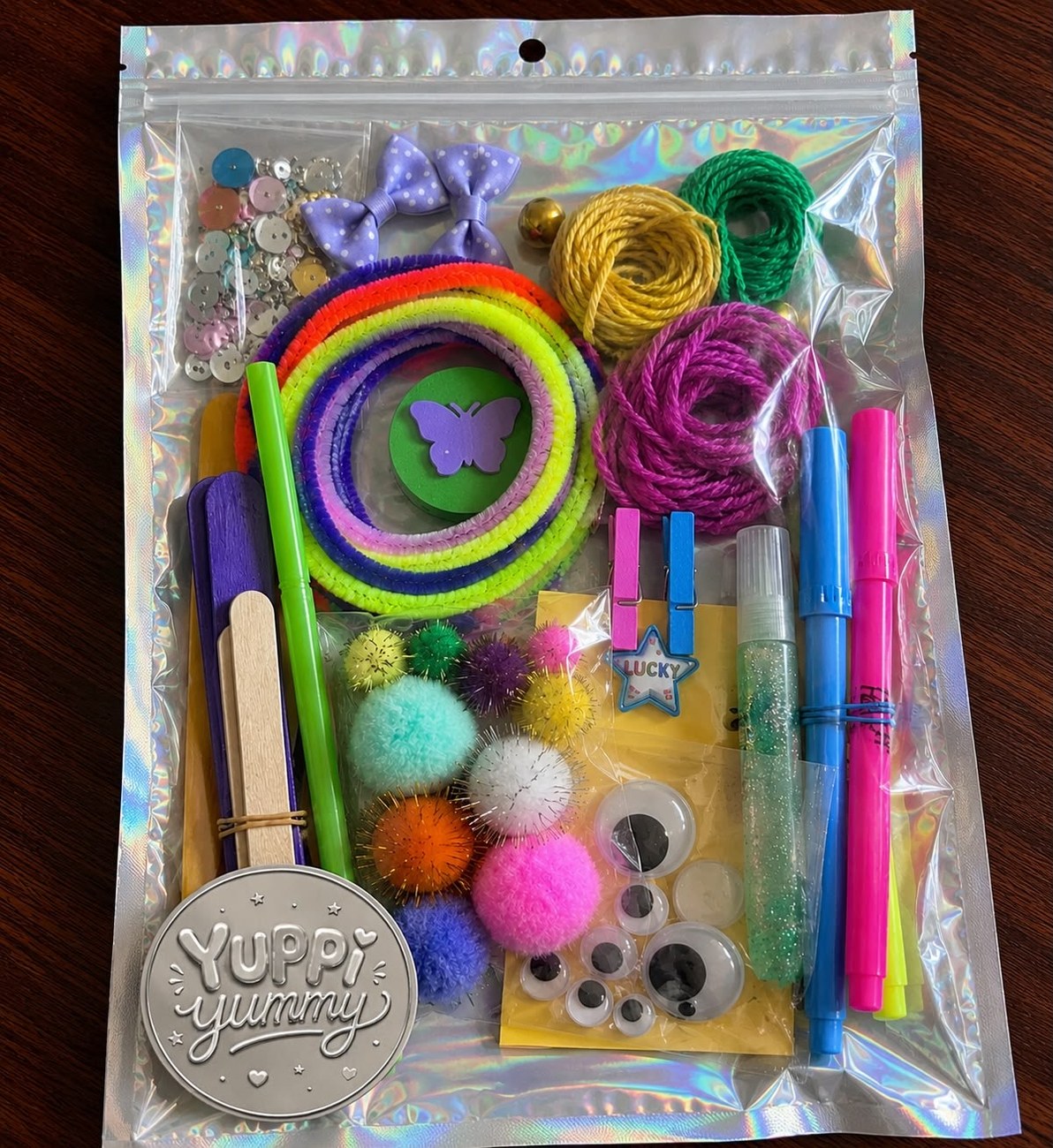 Yuppi Yummy art jar filled with craft materials